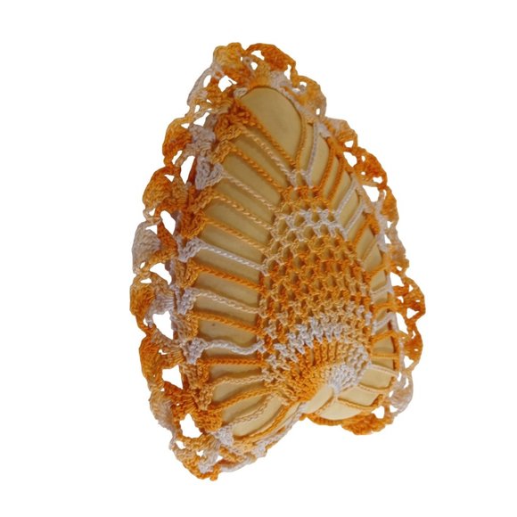 Vintage Grandma's Hand Crochet Pillow Pincushion 20.5" Handmade Varigated Orange - Picture 7 of 9